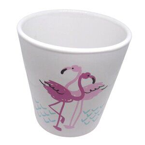 Multi-use White Ceramic Planter Pot Cup with Pink Flamingo Design BHG